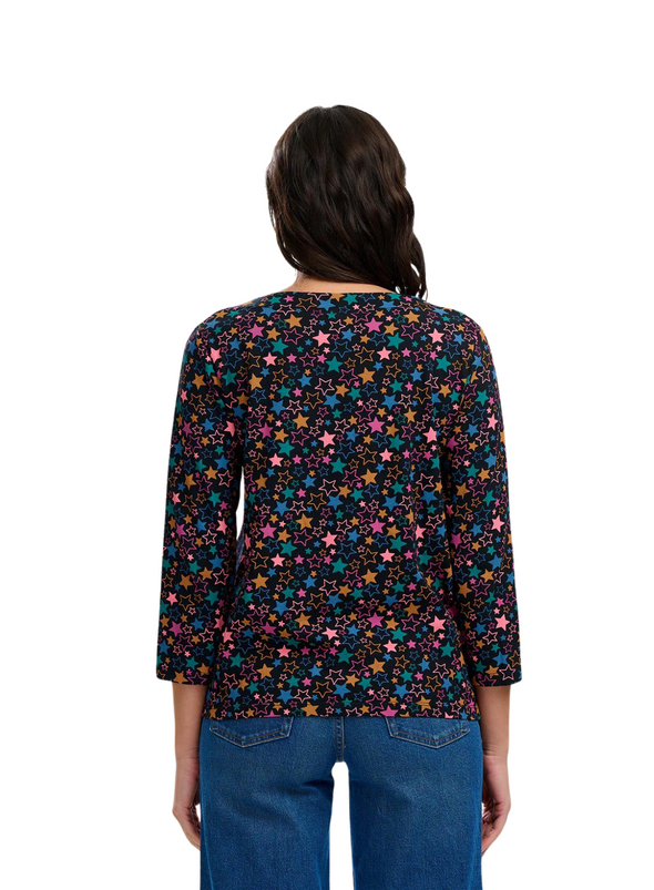 Noor Jersey Top in Black/Multi Star Cluster from Sugarhill