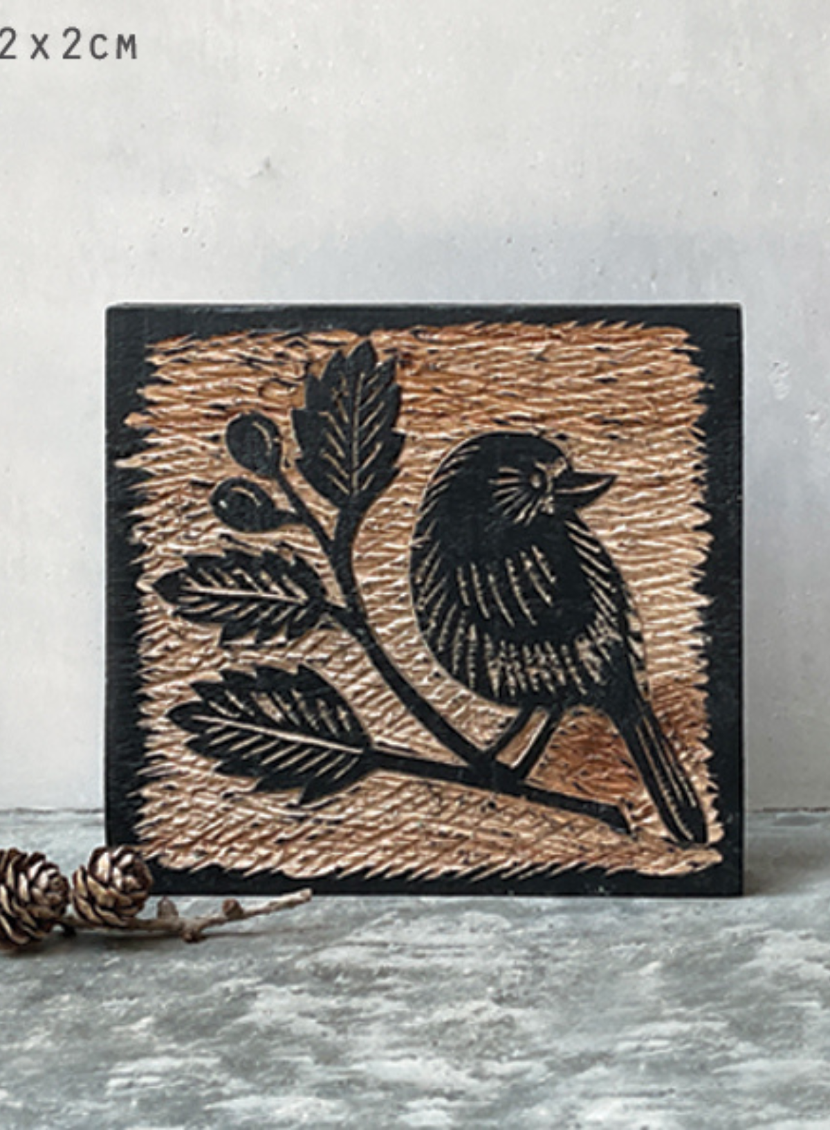 East of India Wood block Robin & rosehip