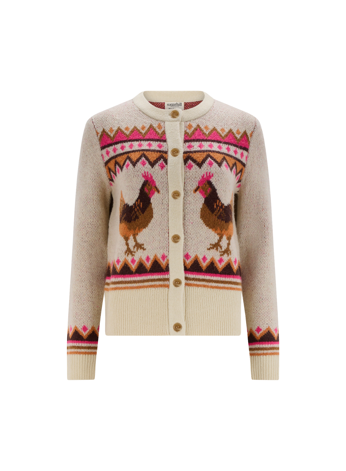 SugarhillI Larisa Cardigan in Cream Country Chickens