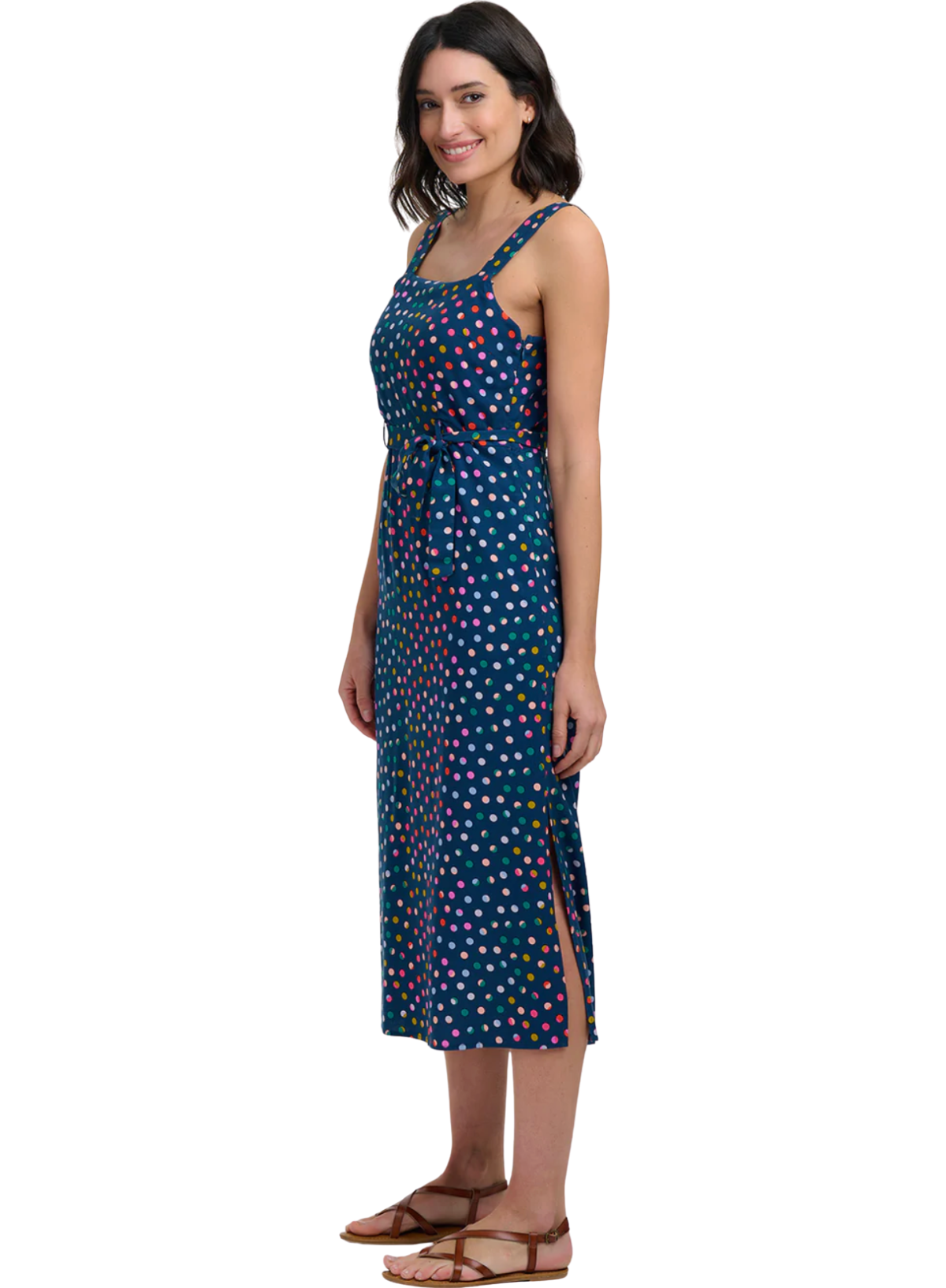 Sugarhill Elva Midi Sundress Petrol Navy, Rainbow Marbles