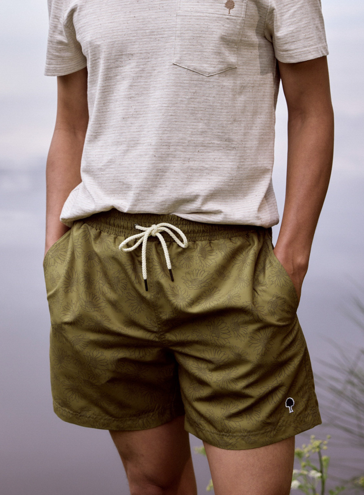 Faguo Mimizan Swim Shorts in Dark Khaki