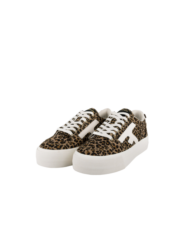 Walnut Platform Cotton Trainers in Beige Leopard from Faguo