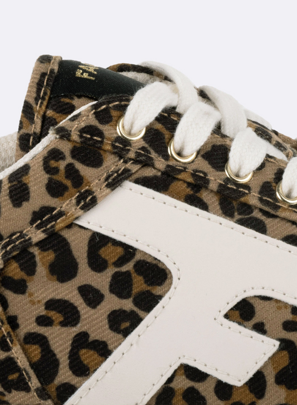 Walnut Platform Cotton Trainers in Beige Leopard from Faguo