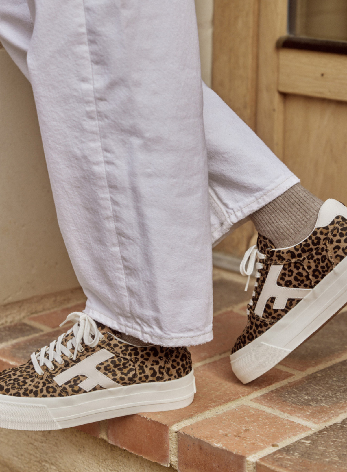 Walnut Platform Cotton Trainers in Beige Leopard from Faguo