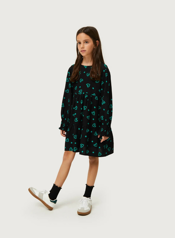 Heart Print Dress in Black/Heart Print from Compañia Fantastica Mini
