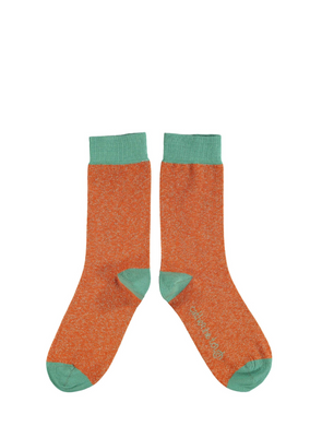 Lurex Cotton Ankle Socks in Orange & Jade from Catherine Tough