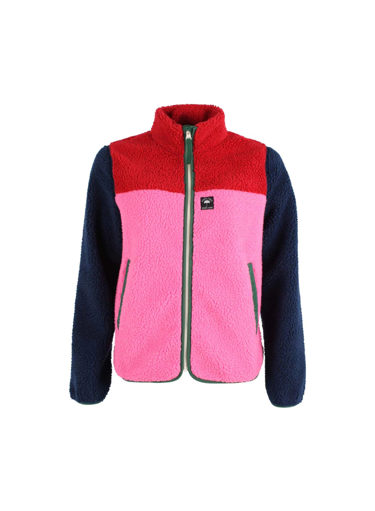 Danebirk Zip Up Fleece in Red/Navy/Spicy Pink/Pine from Danefae