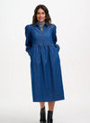 Kirsty Midi Smock Dress in Mid-Blue Denim from Sugarhill