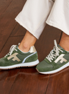 Elm Baskets Syn Woven Suede Trainers in Green from Faguo