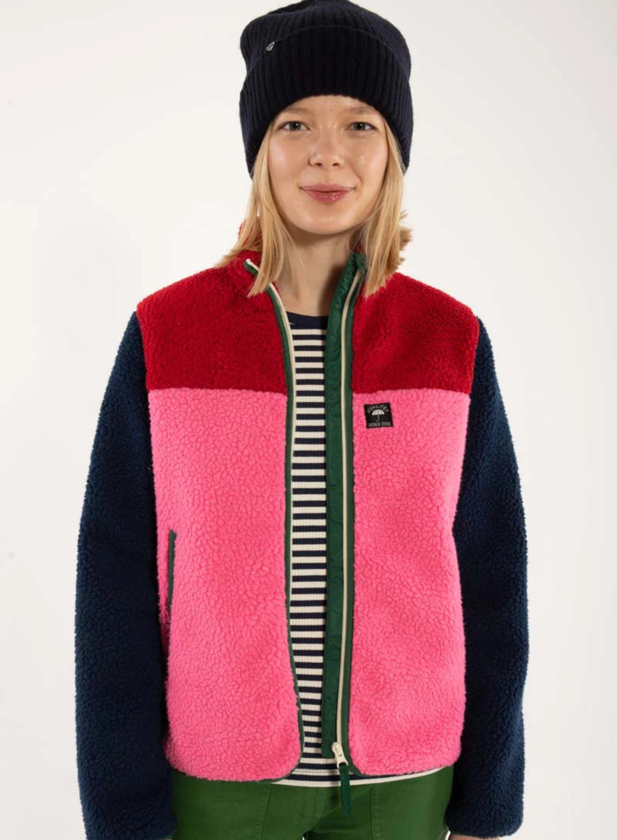 Danebirk Zip Up Fleece in Red/Navy/Spicy Pink/Pine from Danefae