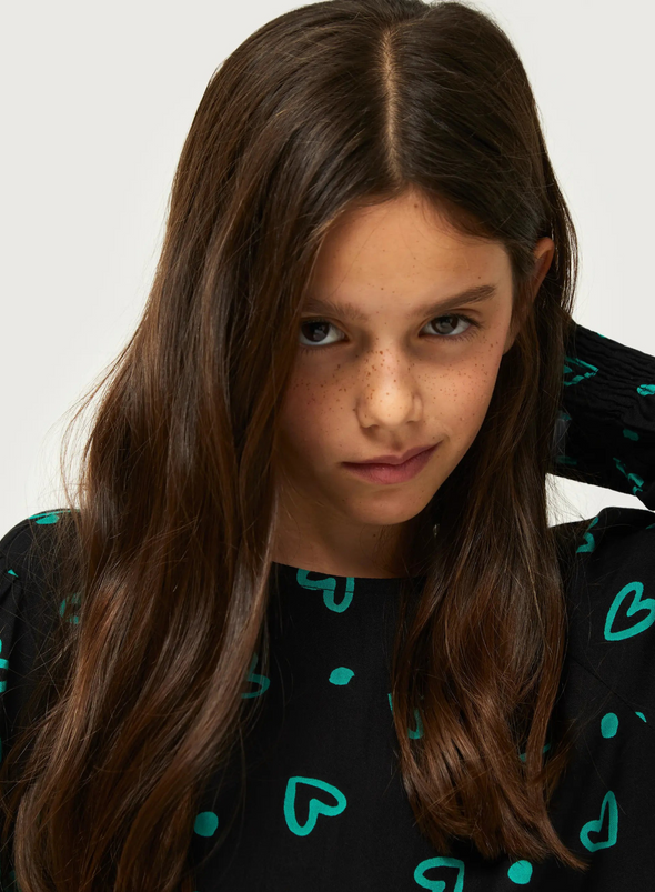 Heart Print Dress in Black/Heart Print from Compañia Fantastica Mini