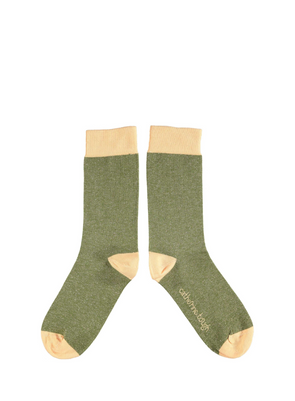 Lurex Cotton Ankle Socks in Khaki & Peach from Catherine Tough