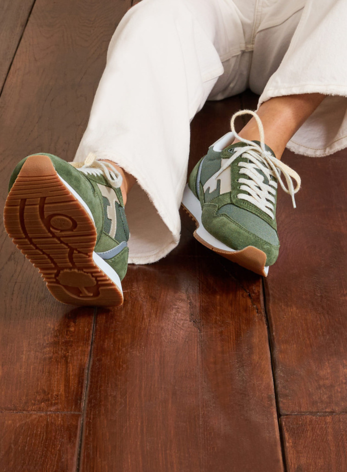Elm Baskets Syn Woven Suede Trainers in Green from Faguo