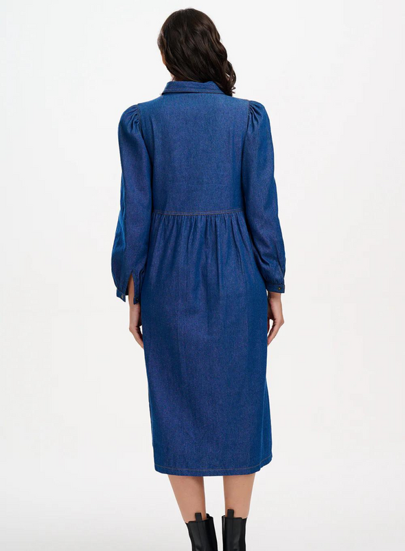 Kirsty Midi Smock Dress in Mid-Blue Denim from Sugarhill