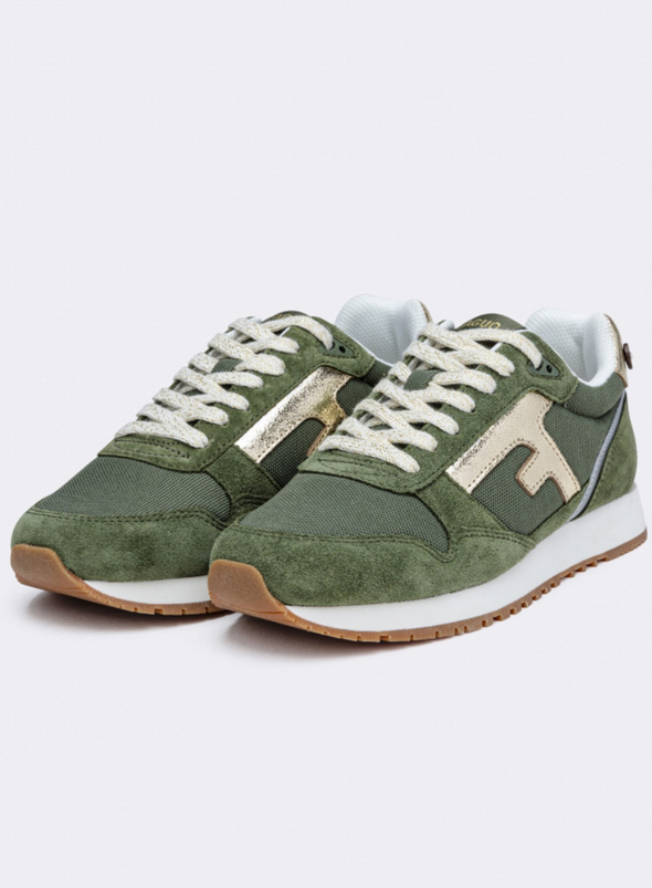 Elm Baskets Syn Woven Suede Trainers in Green from Faguo