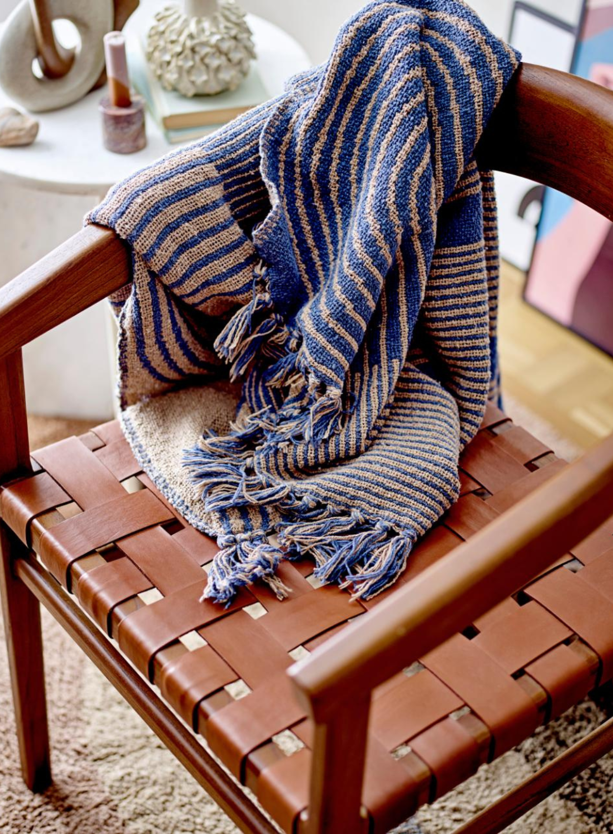 Tiffanie Blue Recycled Cotton Throw from Bloomingville