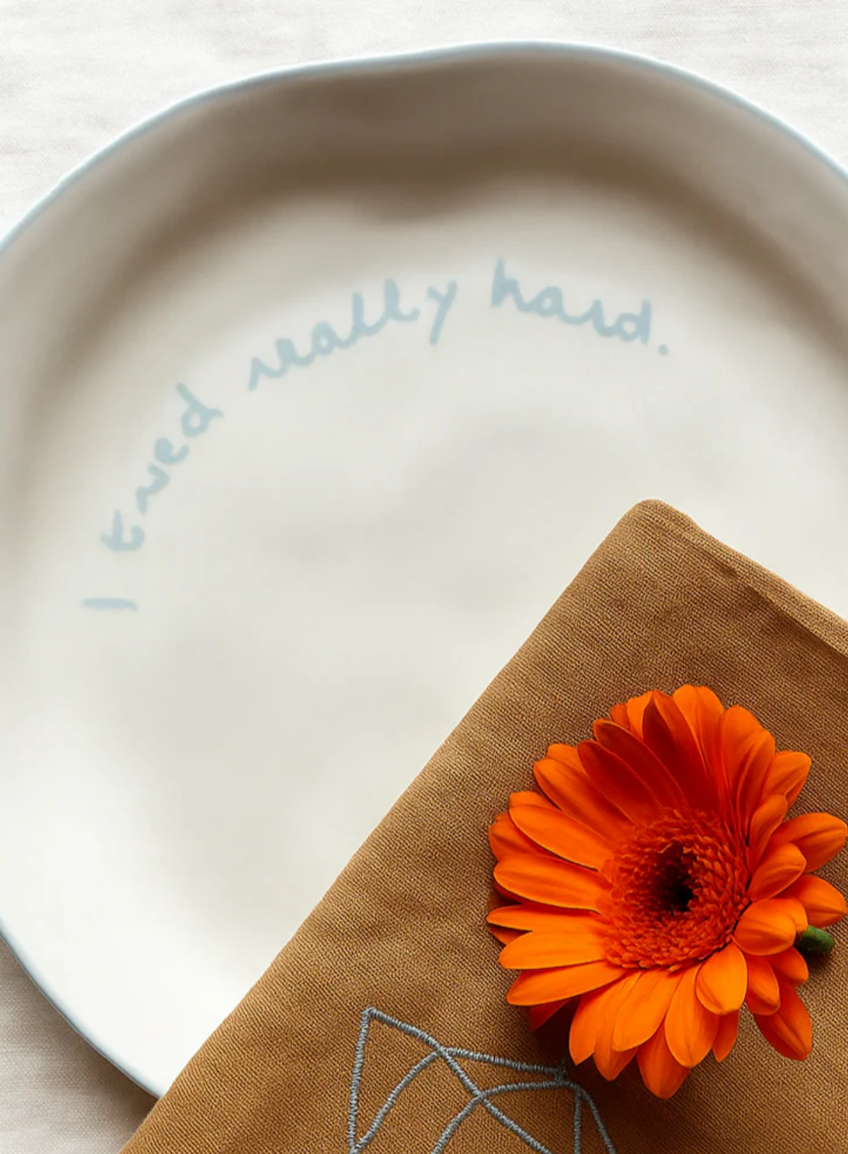 MÆGEN Slogan Plate "I tried really hard " in Light Blue