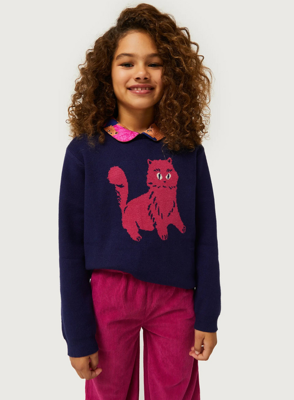 Jersey Cat Jumper in Navy/Pink from Compañia Fantastica Mini