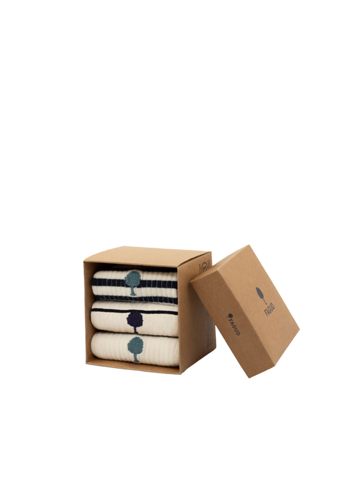 Box of 3 Short Socks in Ecru + Stripe from Faguo