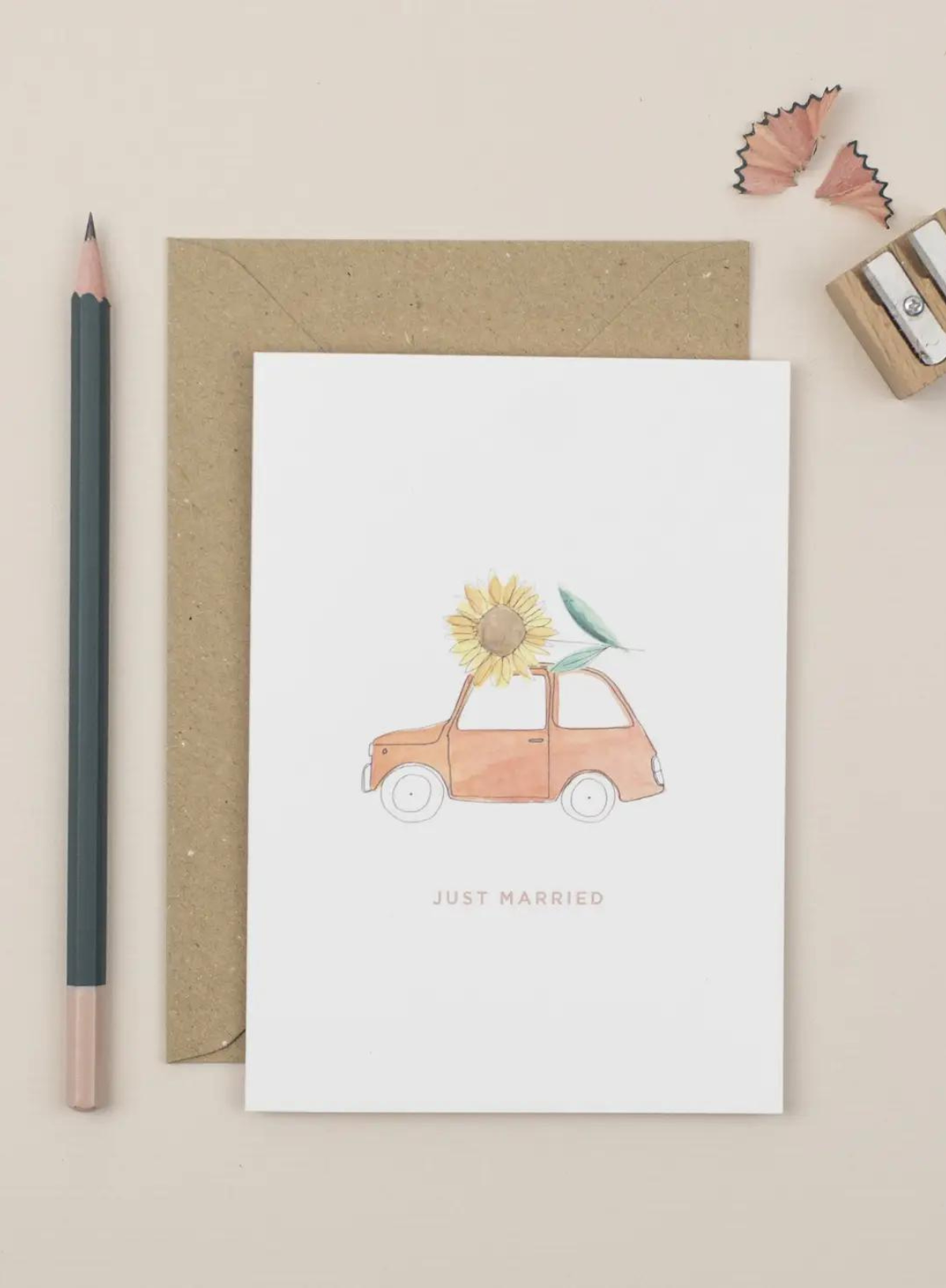 Just Married Wedding Card from Plewsy