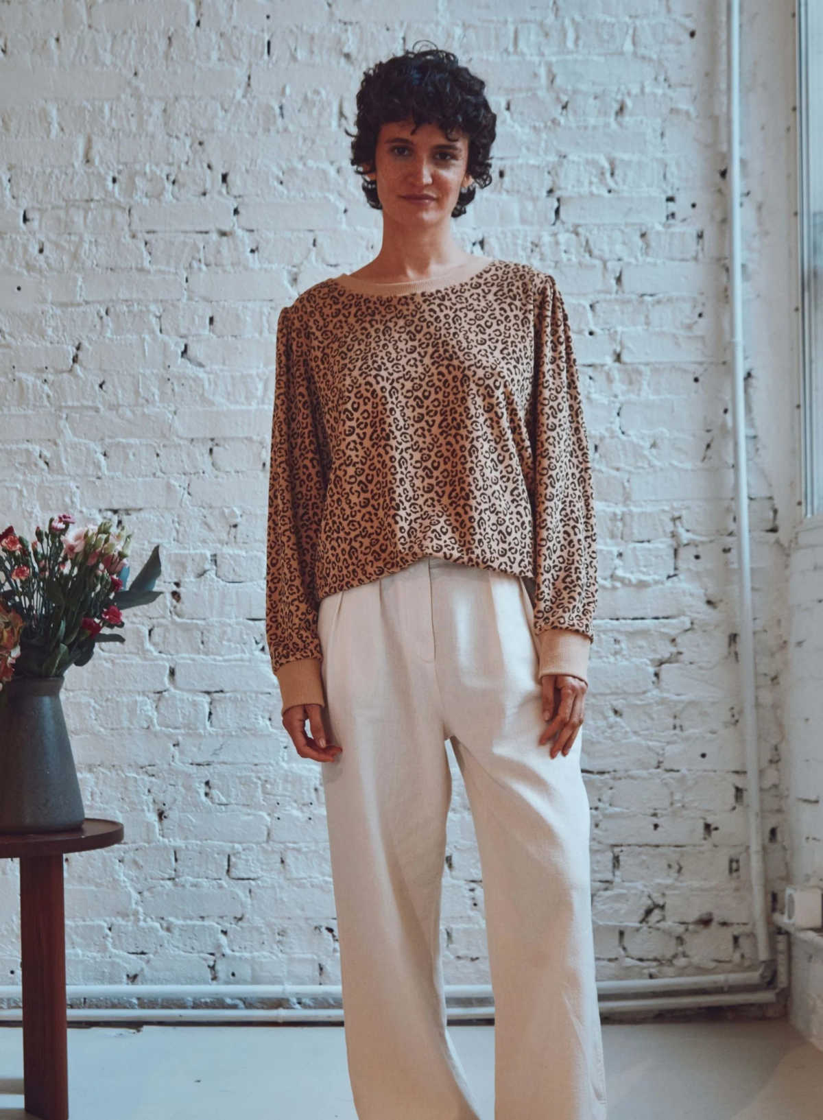 Bela Printed Terry Sweatshirt in Leopard from Emile & Ida