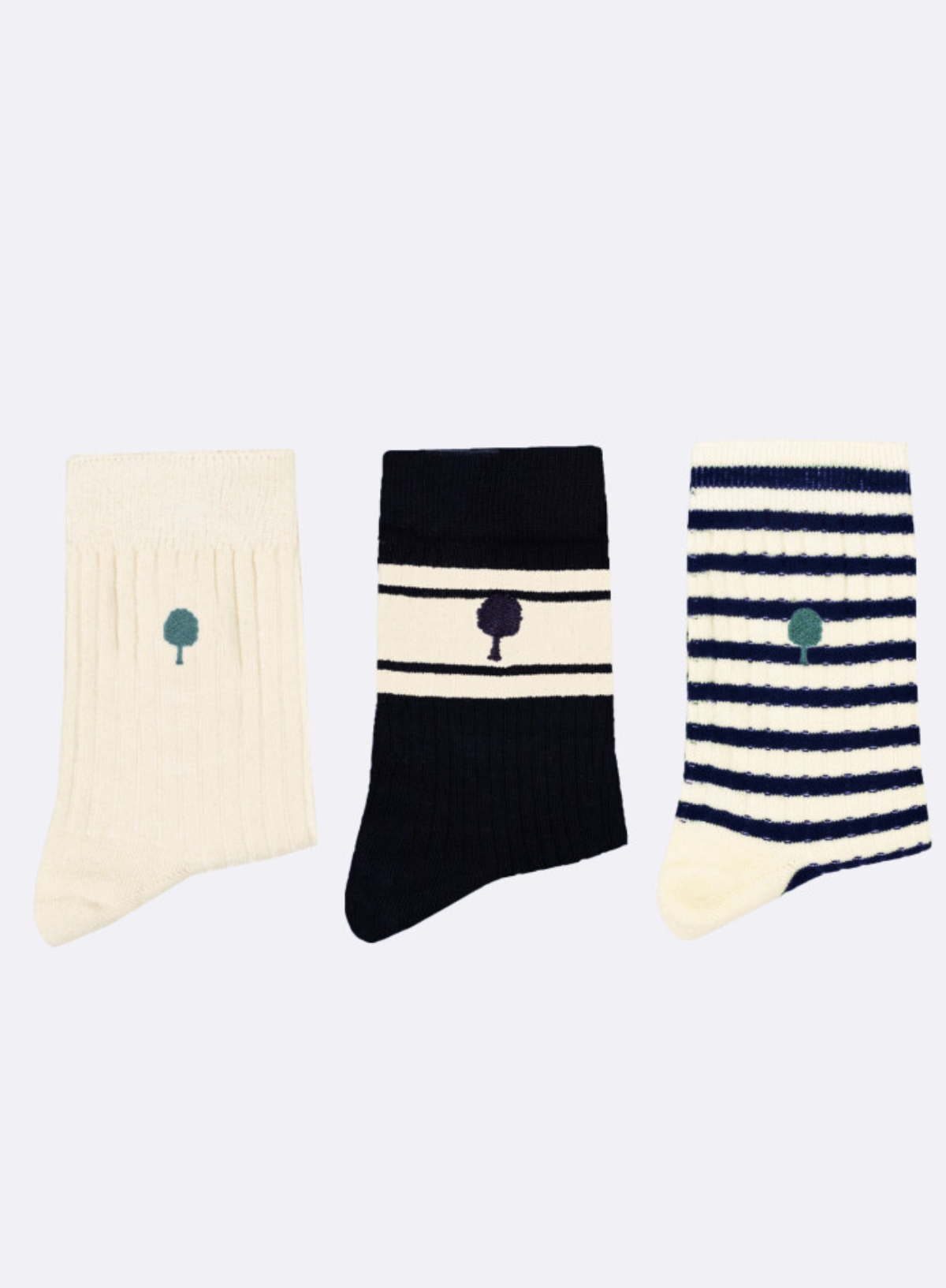 Box of 3 Short Socks in Ecru + Stripe from Faguo