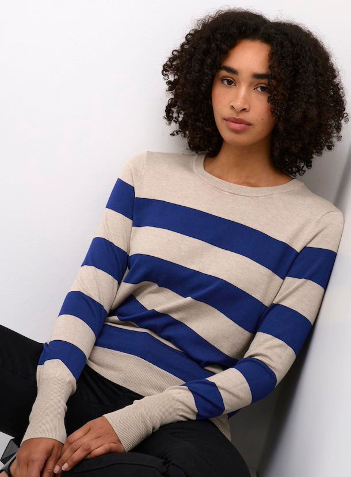 Lizza Striped Knit Pullover in Blue/Feather Gray from Kaffe