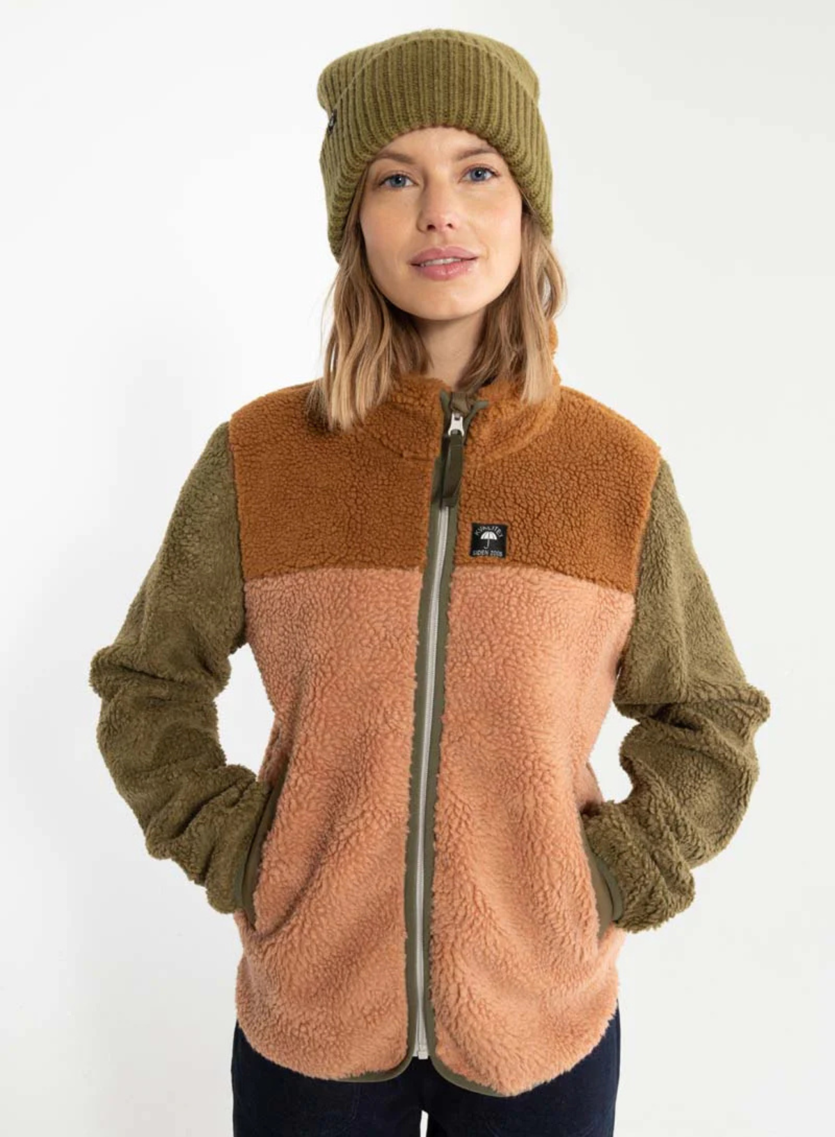Danebirk Zip Up Fleece in Khaki/Antique Rose Tobacco from Danefae