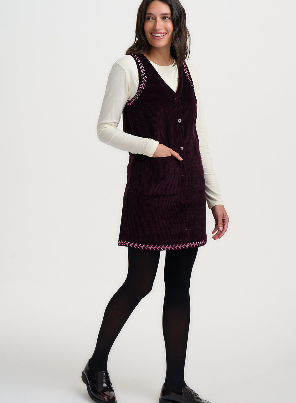 SugarhillI Vera Cord Tunic Dress in Dark Plum