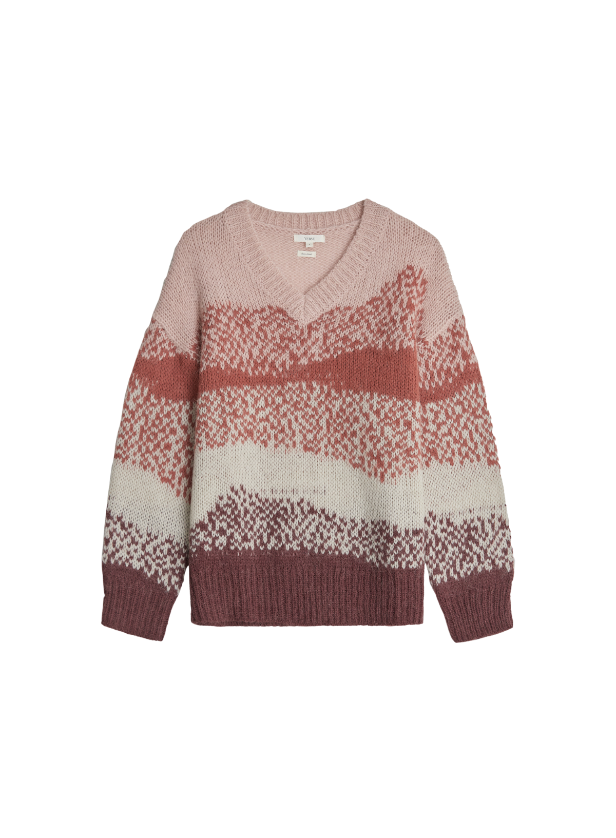 Nicky V-Neck Pattern Jumper in Pale Pink from Yerse