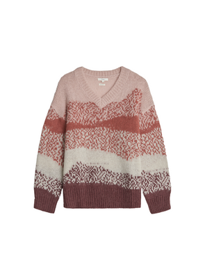 Nicky V-Neck Pattern Jumper in Pale Pink from Yerse