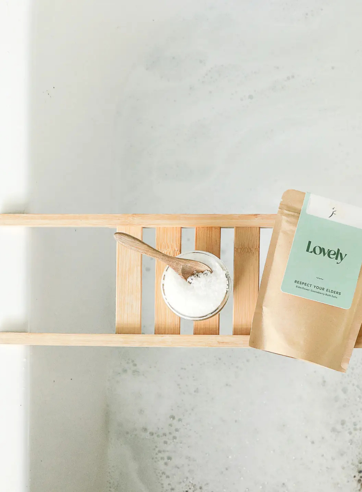 Respect Your Elders Bath Salts in Elderflower & Gooseberry from Lovely Skincare