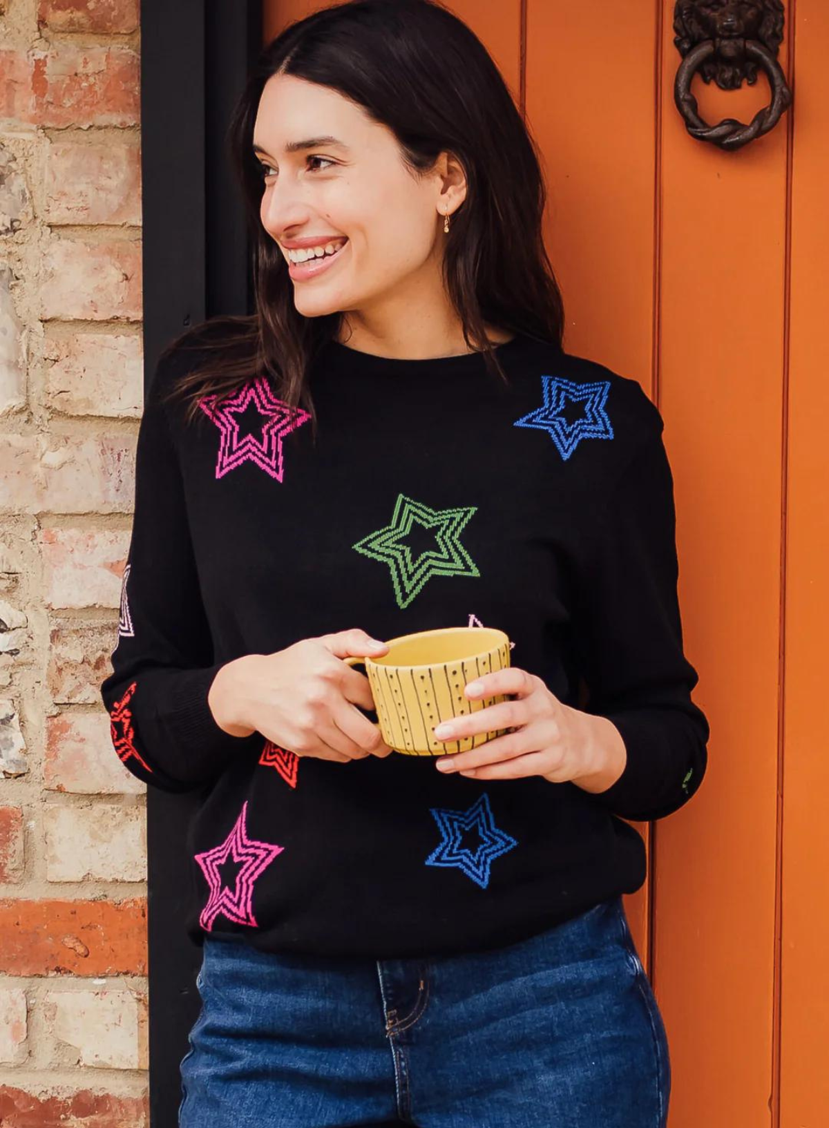 Sugarhill Brighton Rita Jumper in Black Rainbow Stars