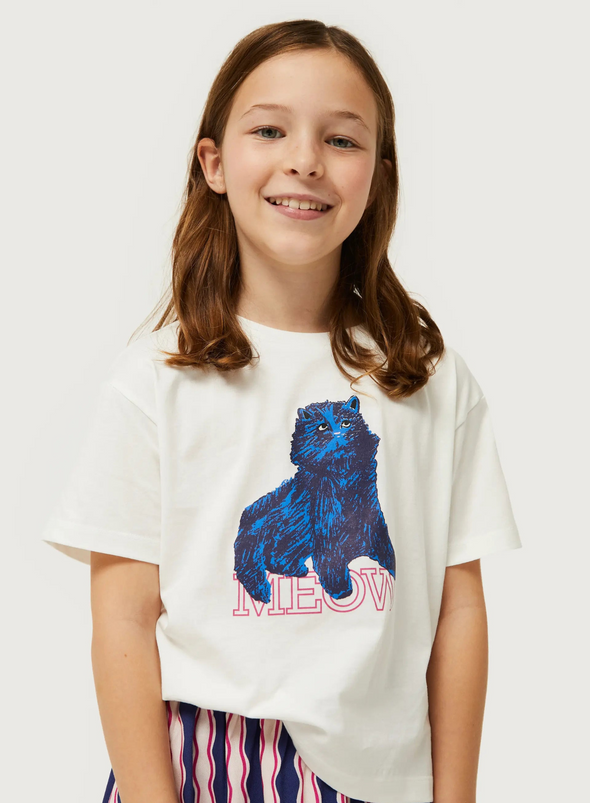 Cat Print Tee in White from Compañia Fantastica Mini