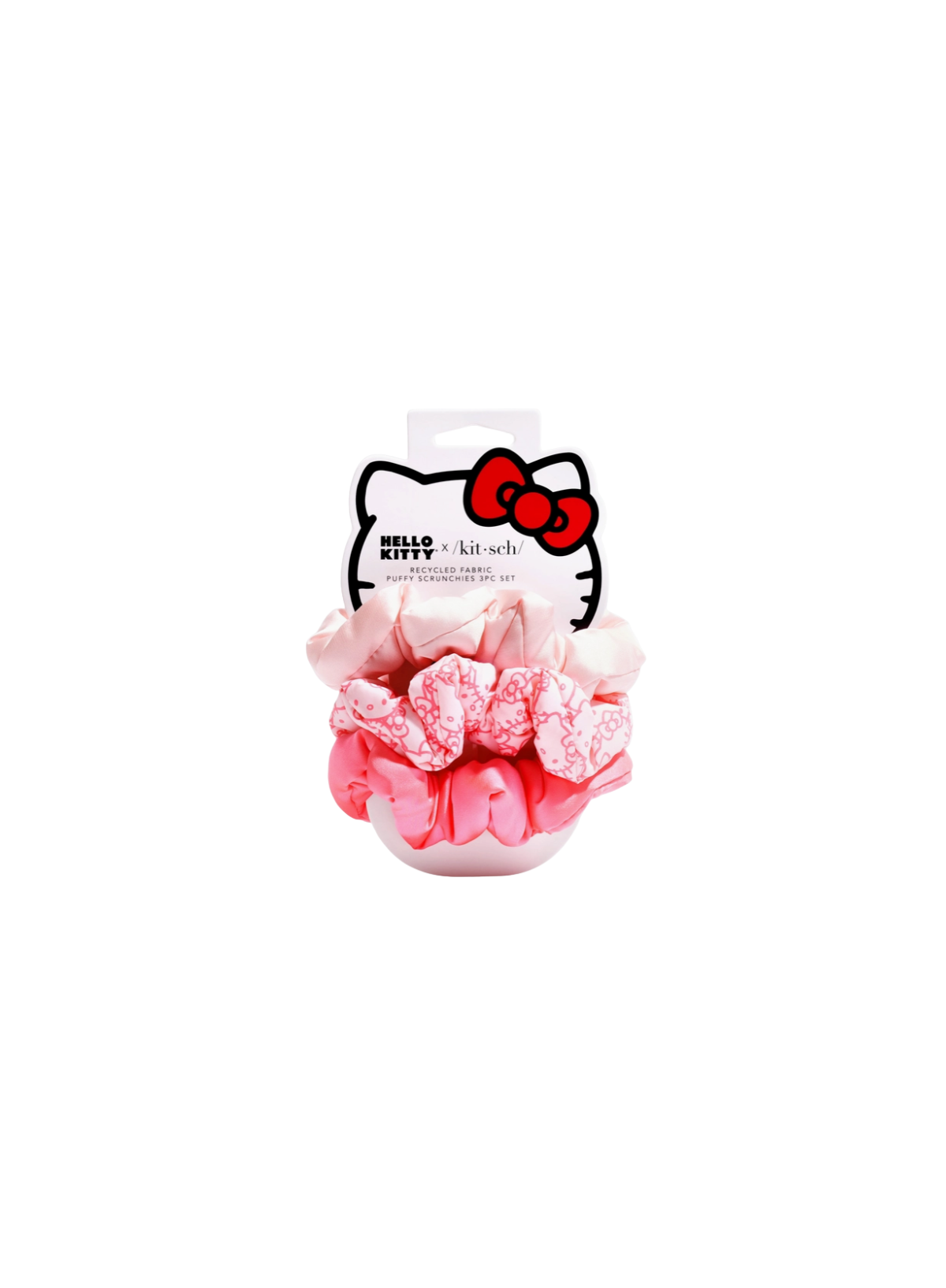 Kitsch Hello Kitty Recycled Fabric Puffy Scrunchies 3 x Set