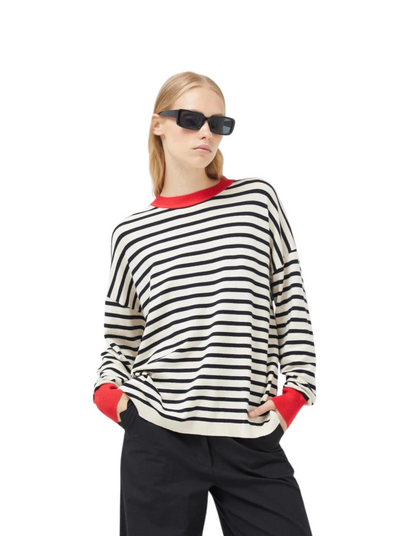 Long Sleeve Top in Black & White Stripes with Red from Compañia Fantastica
