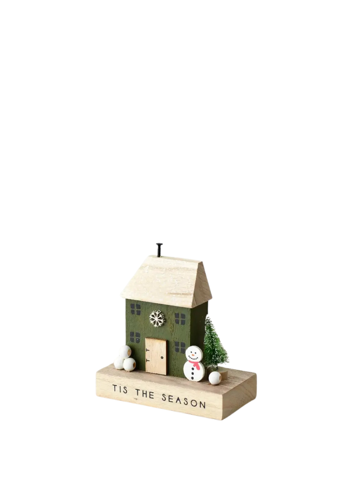 Dark Green Wooden House Block with Snowman from Gainsborough Gitftware