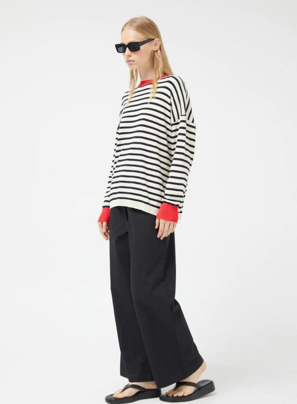 Long Sleeve Top in Black & White Stripes with Red from Compañia Fantastica