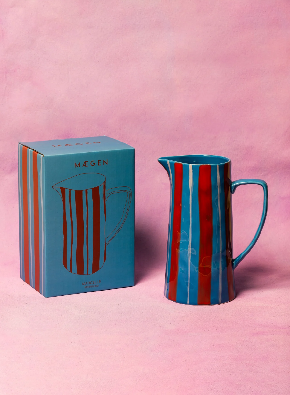 MÆGEN Stripe Jug in Light Blue/Red