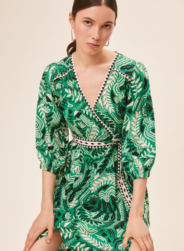 Cabaret V-Neck Dress in Green Print from Suncoo