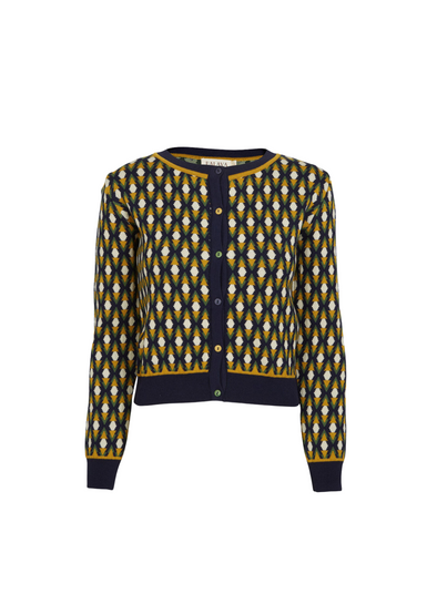 Vera Jacquard Cardigan in Navy Diamond from Palava