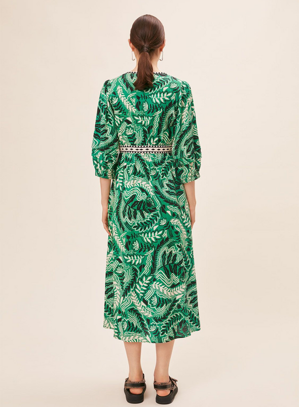 Cabaret V-Neck Dress in Green Print from Suncoo