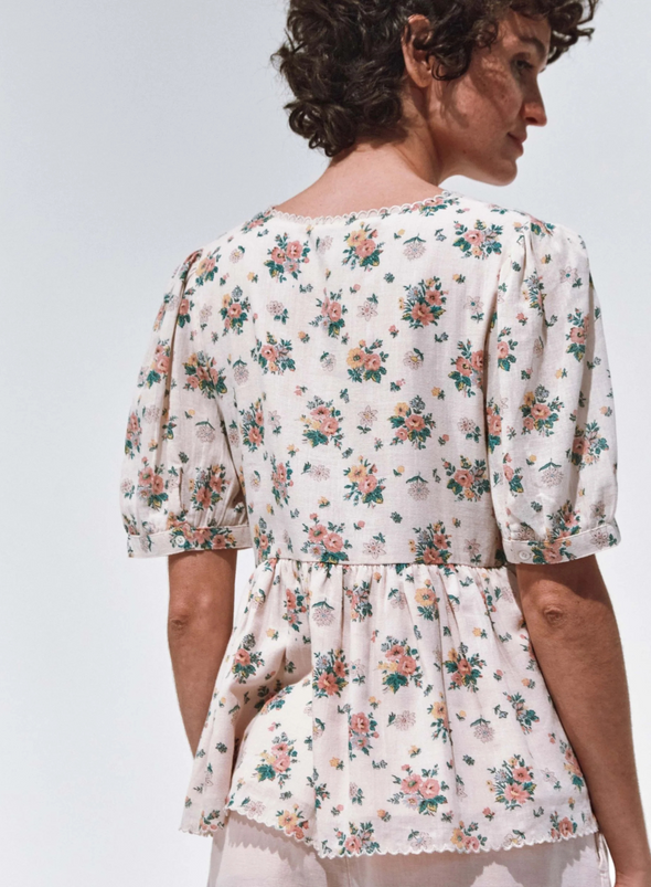 Borica Printed Embroidered Blouse in Rose Printemps from Emile & Ida