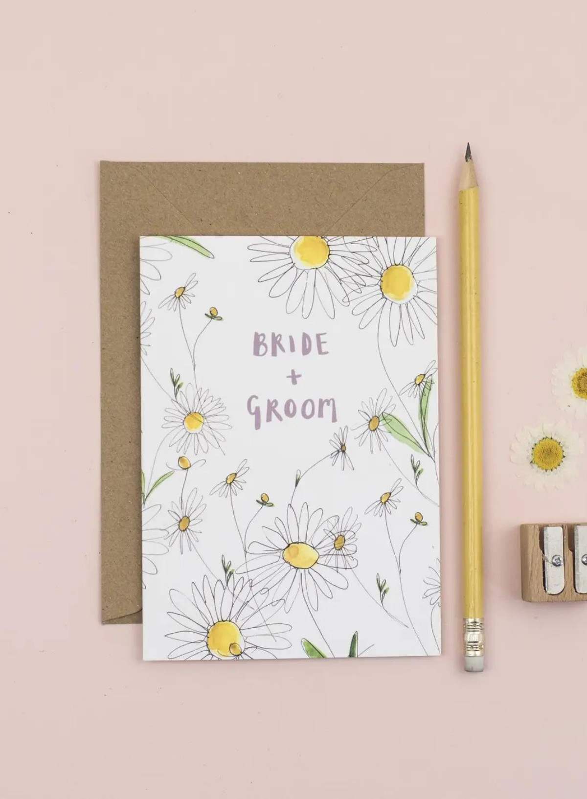 Daisy Bride and Groom Wedding Card from Plewsy