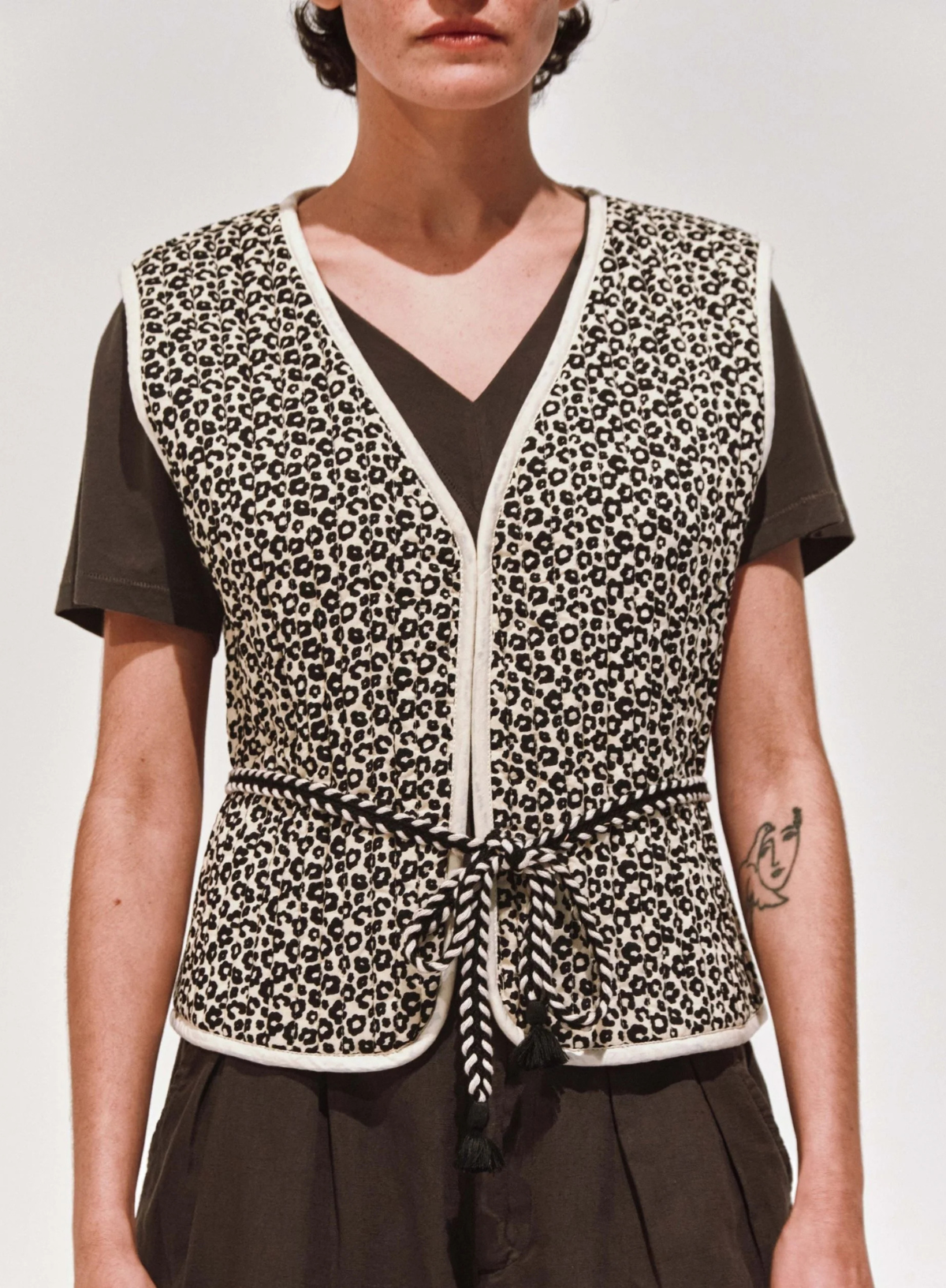 Bennet Quilted Vest in Leopard Noir from Emile & Ida