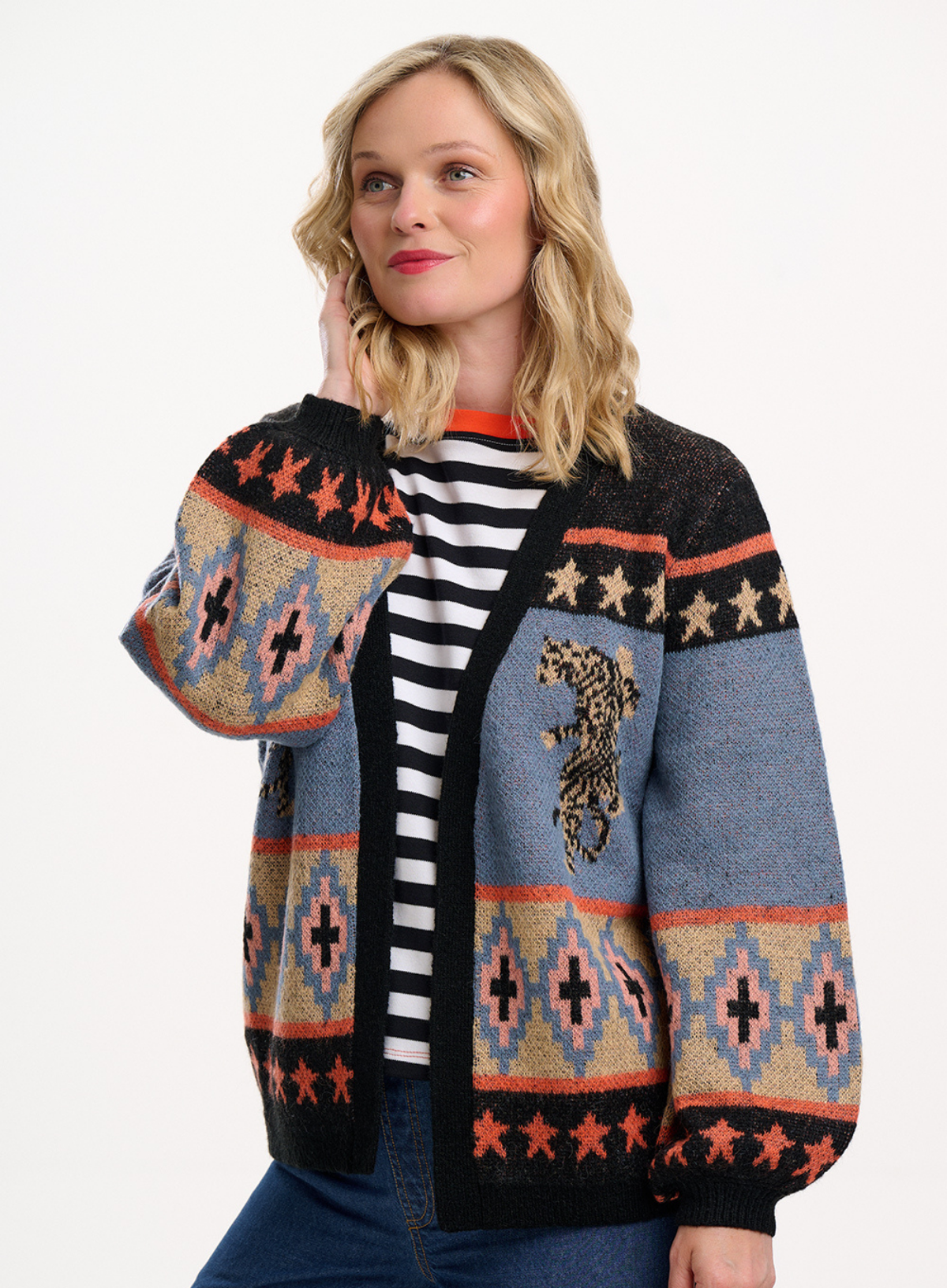 Yvette Cardigan in Multi, Climbing Tigers from Sugarhill