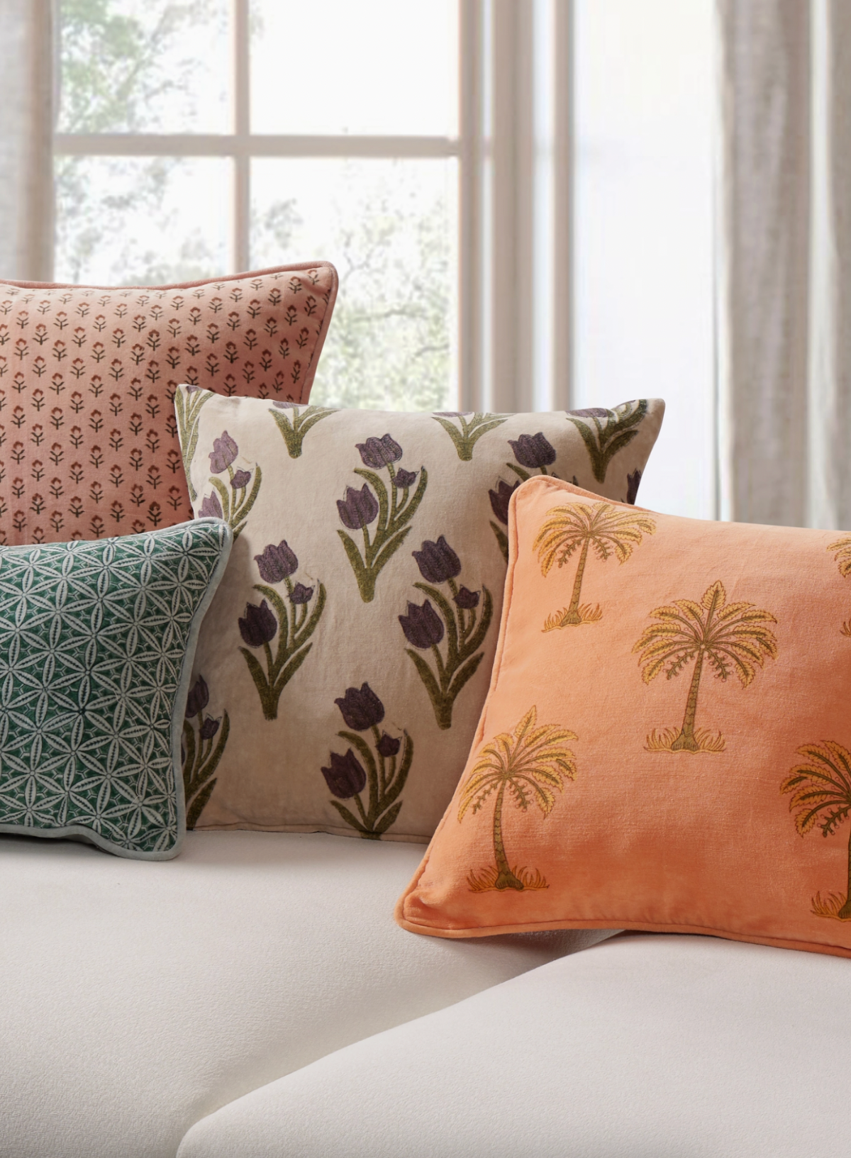 Peking Handicraft Orange Palm Trees Printed Pillow