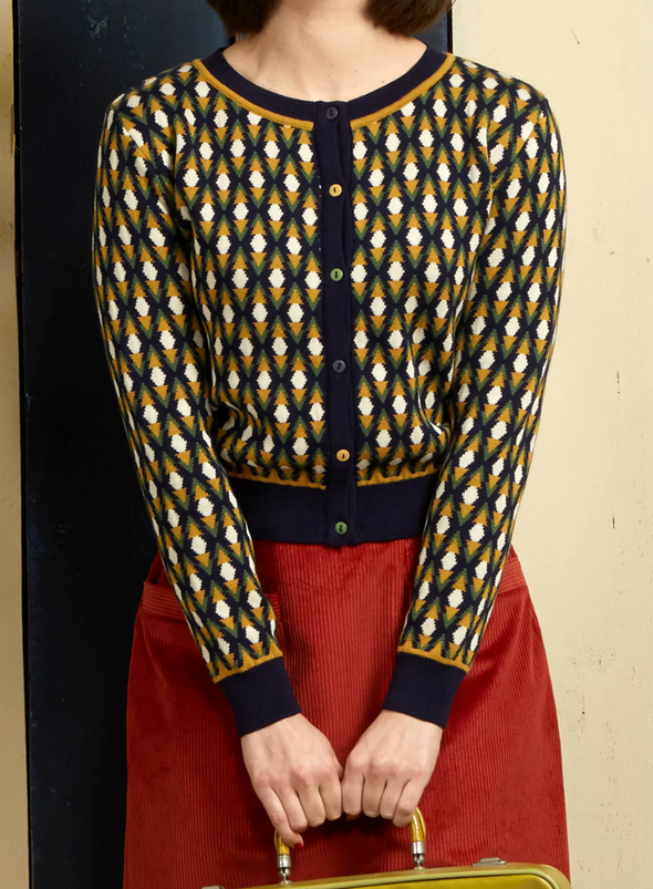 Vera Jacquard Cardigan in Navy Diamond from Palava