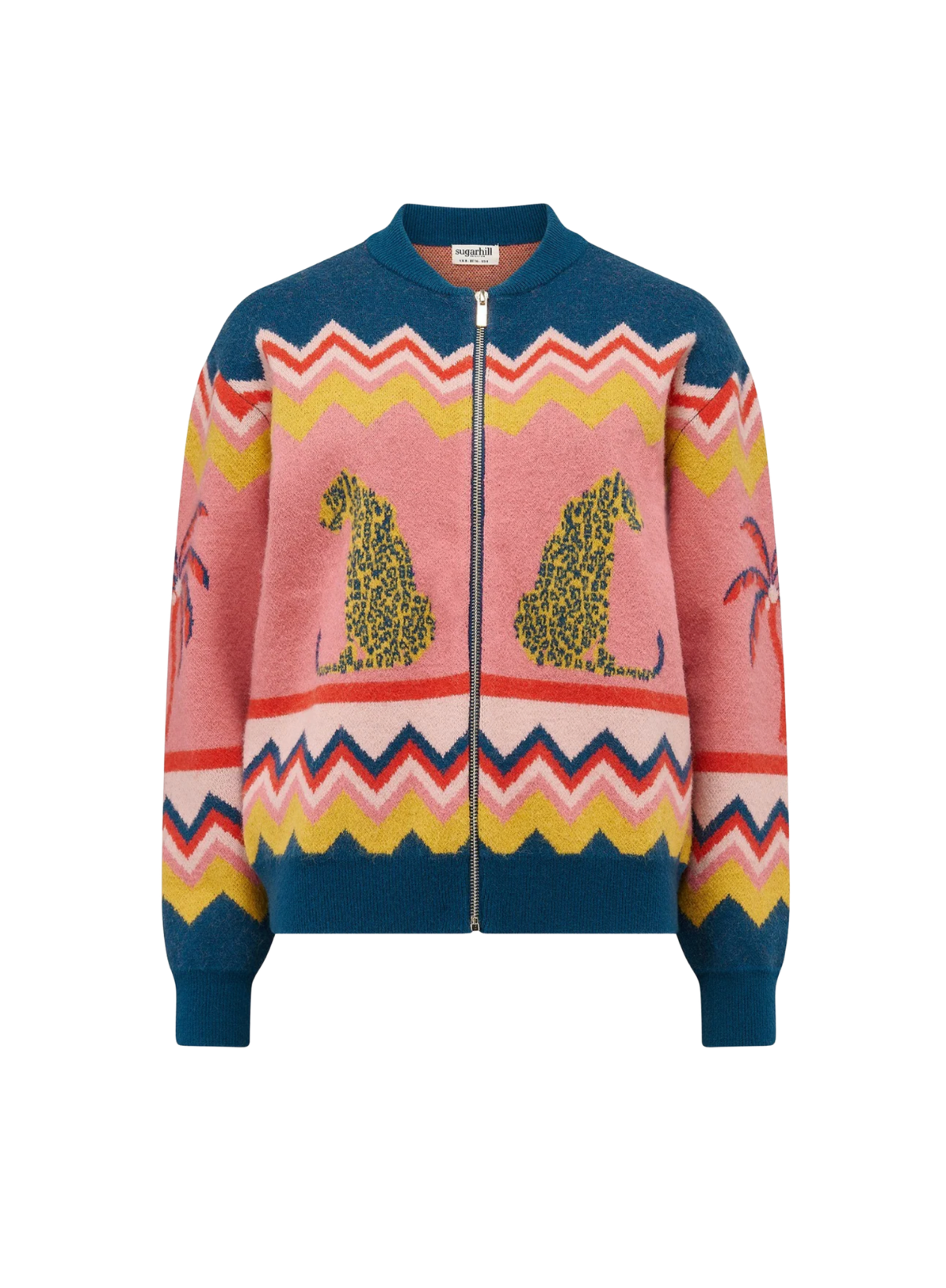 Sugarhill Solana Multi Leopard Palms Knitted Bomber