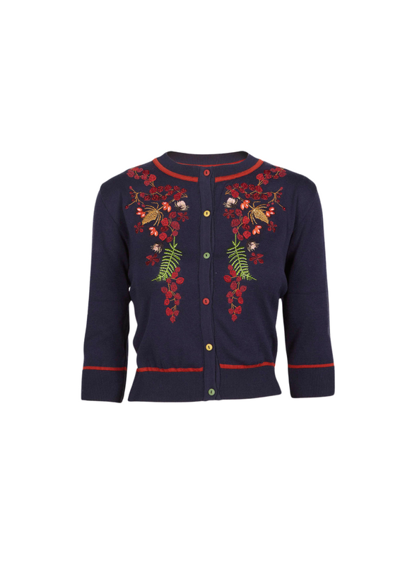 Vera Large Embroidery Cardigan in Navy Berries from Palava